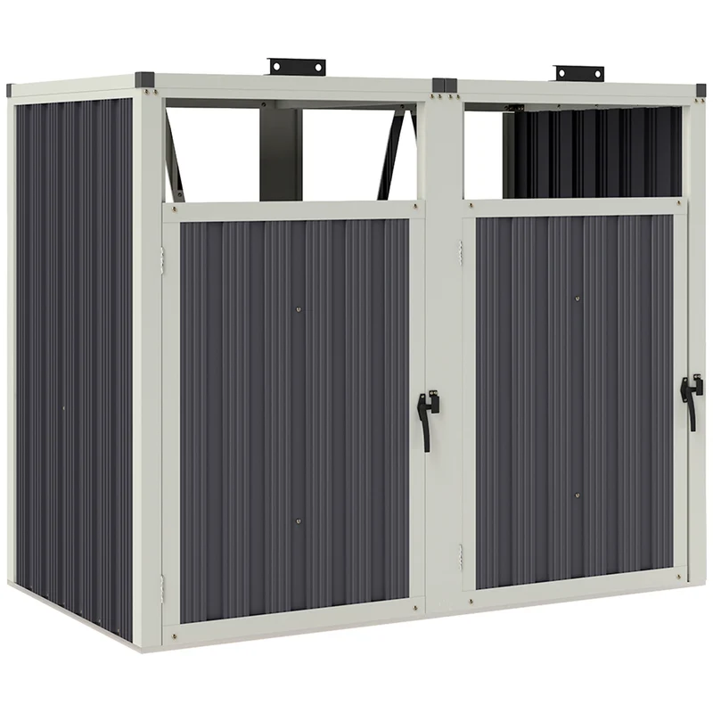 Copri Bidoni Spazzatura a 2 Sezioni 146x81x122 cm con Coperchio Sollevabile in Acciaio Zincato Grigio Scuro