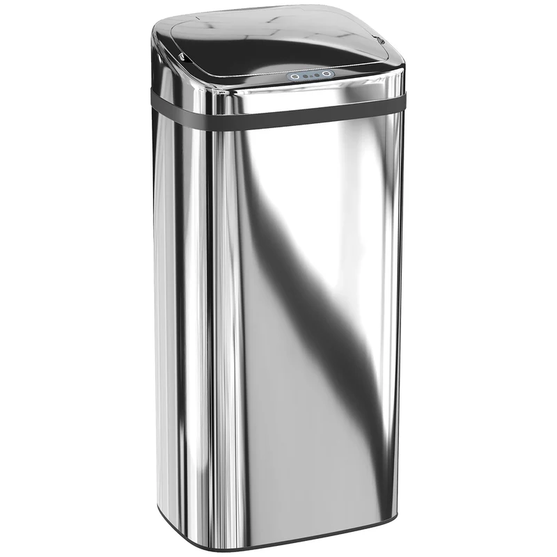 Bidone per Rifiuti da 40L con Sensore per Apertura e Chiusura Automatica 33x25x70 cm in ABS e Acciaio Inox Argento
