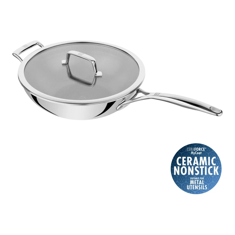 PEAK Wok con coperchio in Acciaio Inox 18/10 - 30 cm Ceraforce HyCoat