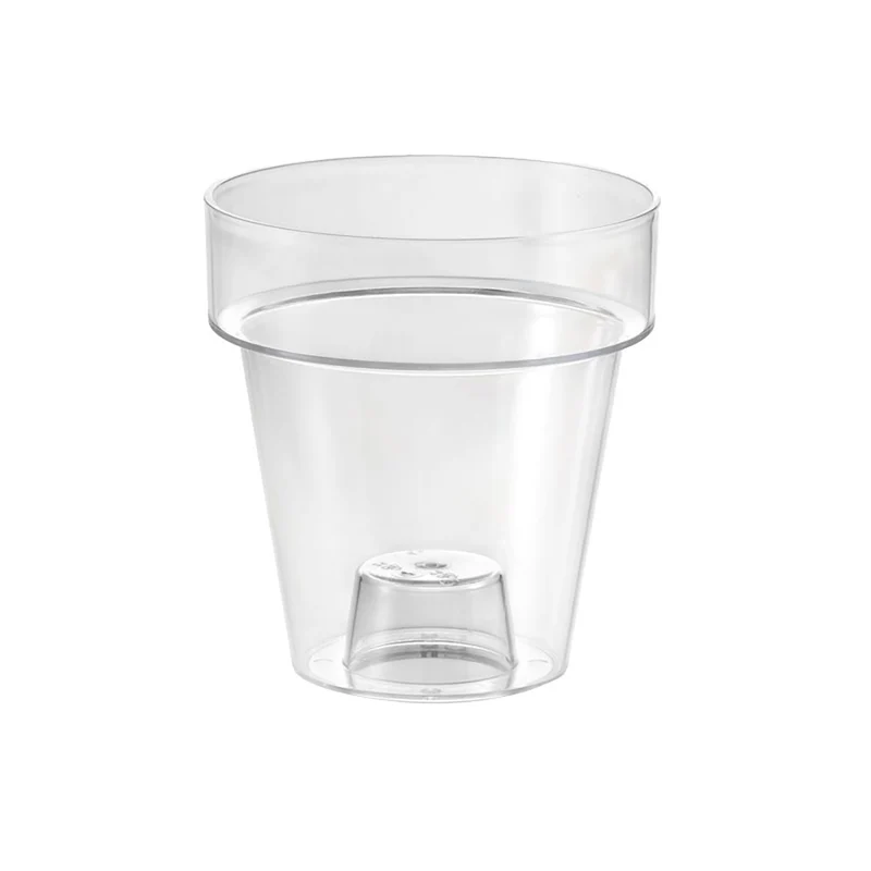 Vaso Indoor Tera con Fondo Rialzato per Drenaggio Acqua Porto Clear Ø16 cm in Plastica Trasparente