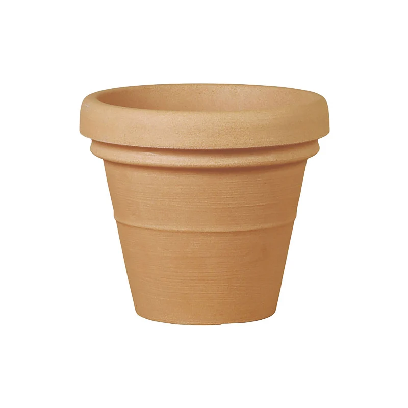 Vaso Rotondo Design Classico Outdoor Doppio Bordo Tera Anticato Ø38 cm in Plastica Beige Caldo