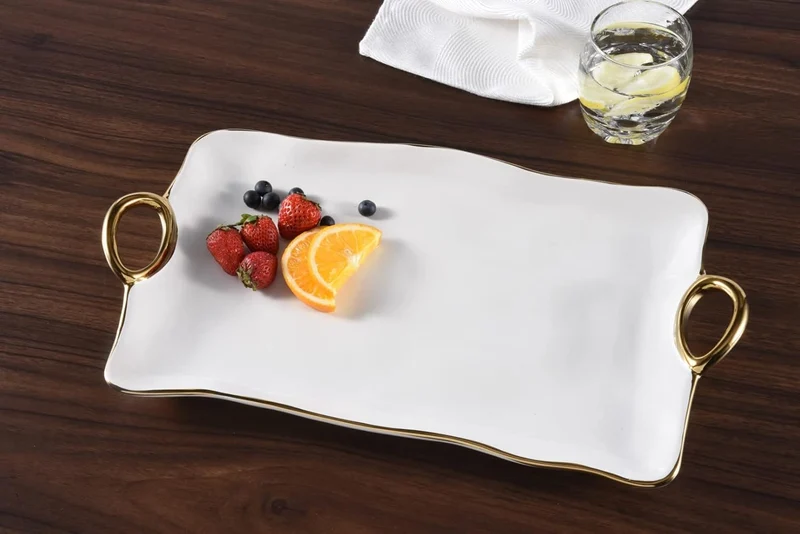Pampa Bay Titanium-Plated Porcelain Golden Handles Large Platter, 46x7x27 cm
