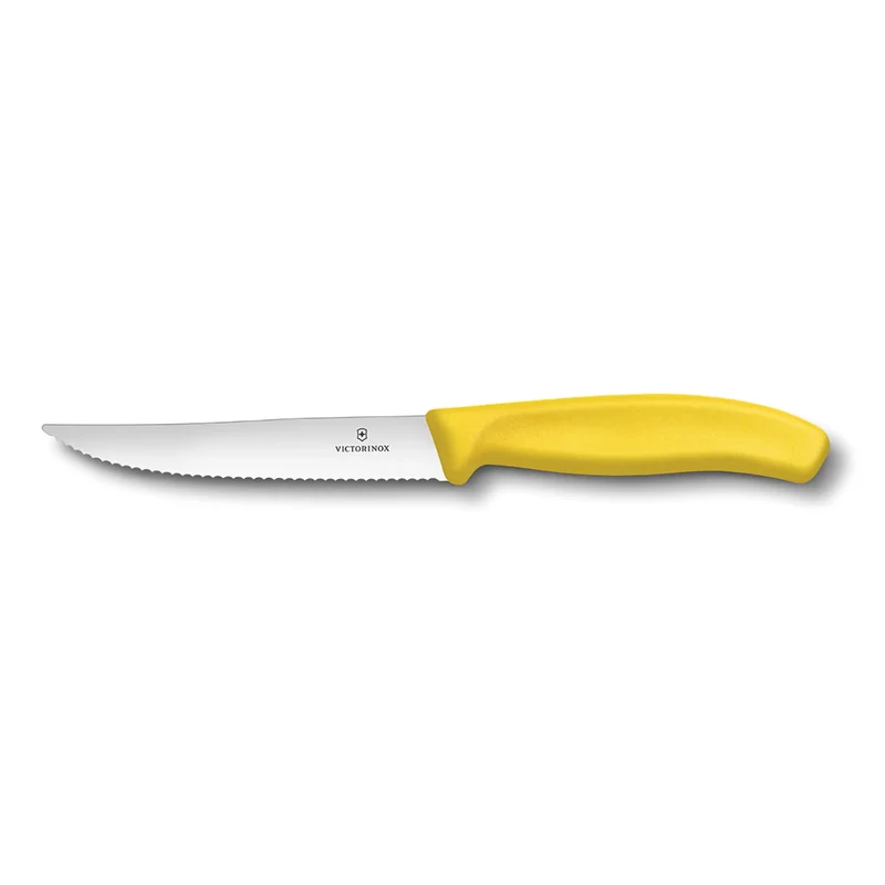 Coltello bistecca/pizza ondulato - manico giallo
