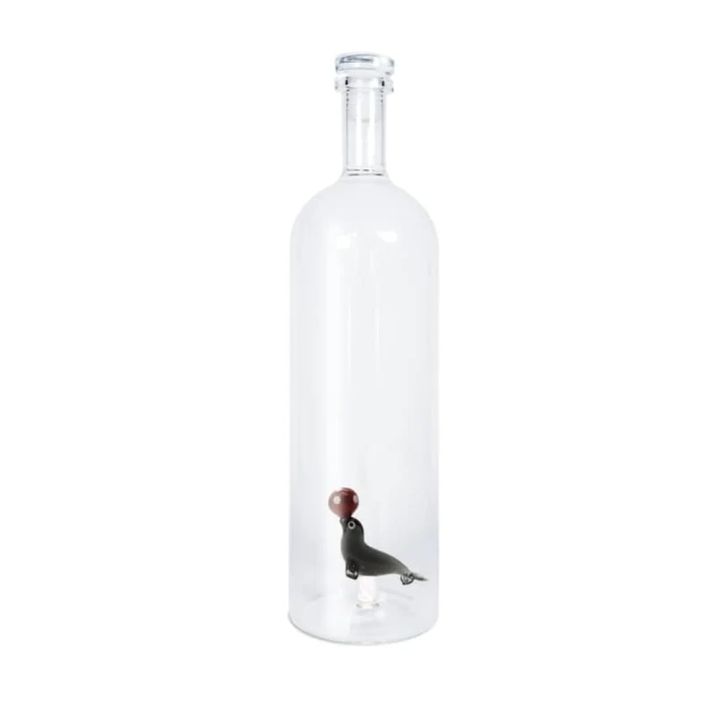 Bottiglia in vetro borosilicato con tappo - 1,2 L / Decoro Foca