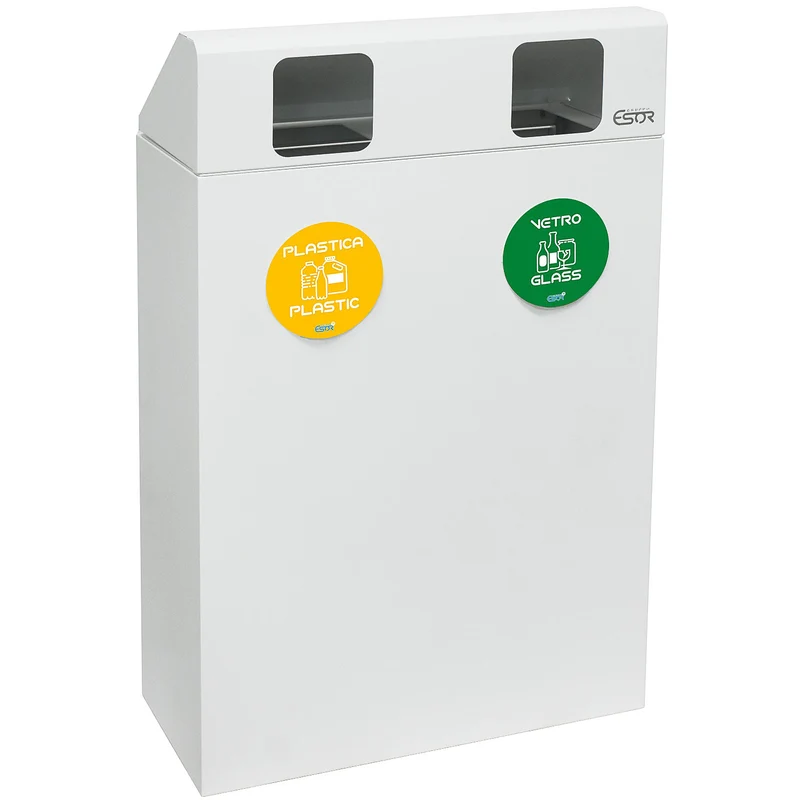 Pattumiera per Raccolta Differenziata 2 Scomparti 120 L 60x30x96 cm in Acciaio Verniciato Bianco