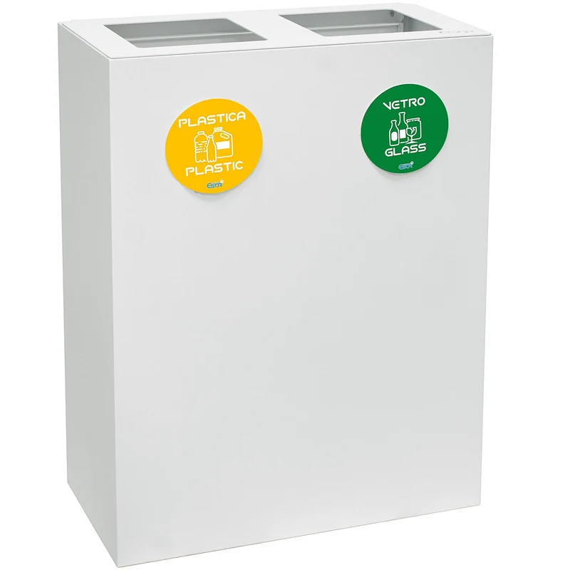 Pattumiera per Raccolta Differenziata 2 Scomparti 120 L 60x30x80 cm in Acciaio Verniciato Bianco