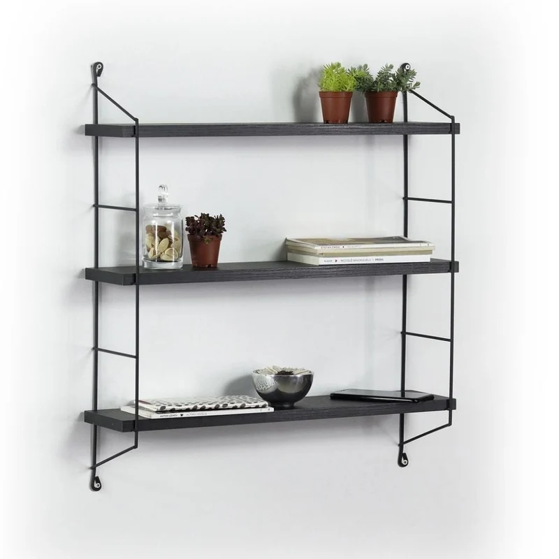 Mensola Neelix con 3 ripiani neri 60x15x68 cm nero