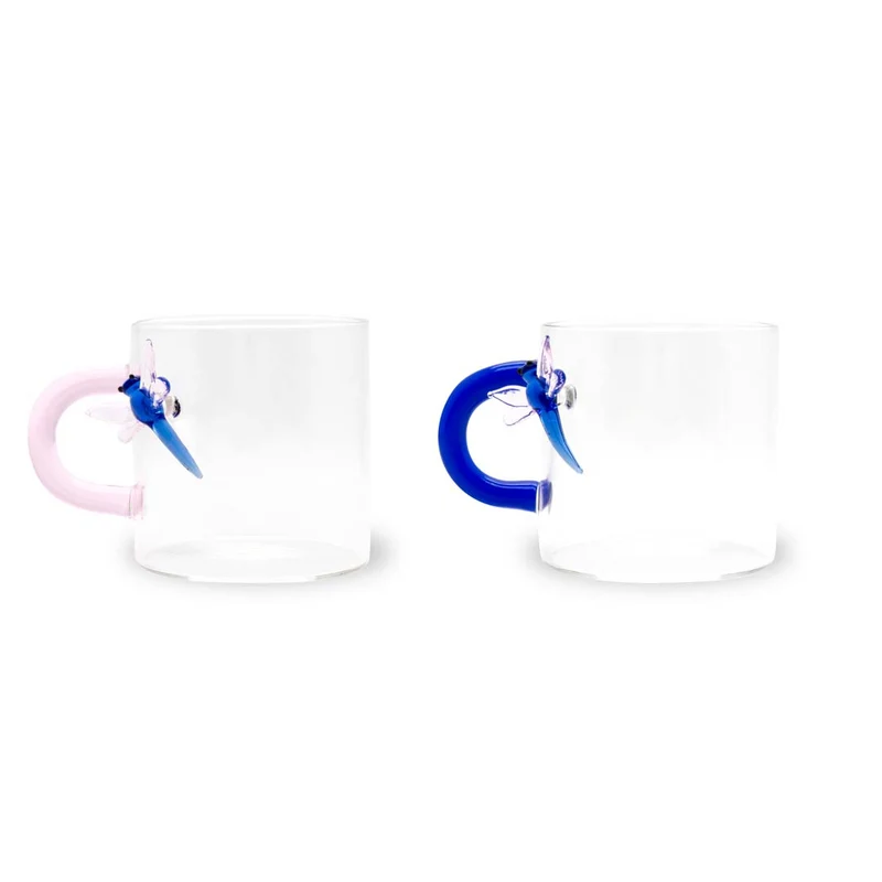 Wd Lifestyle 2 tazzine, con manico colorato e decoro esterno - 130ml / in vetro