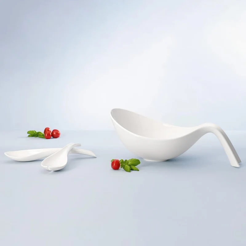 "Flow" Set 3 Pezzi per Insalata - Porcellana / Bianco