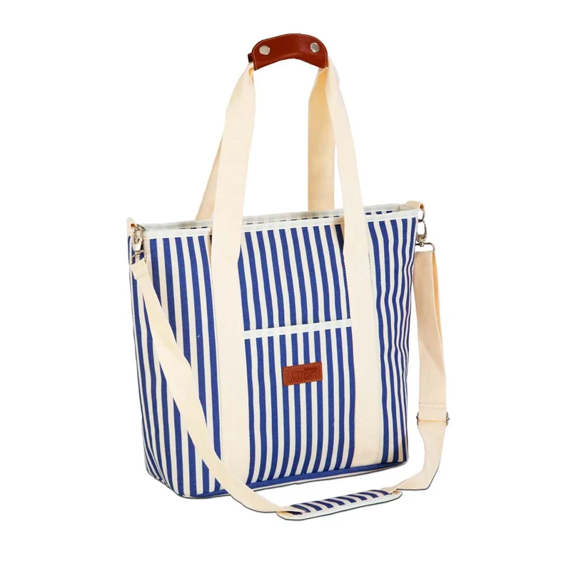 Borsa termica a righe Modello Tote - 18L Crema / Blu