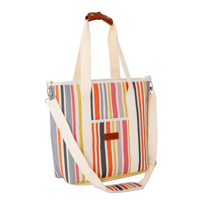 Borsa termica a righe Modello Tote - 18L Crema / Gialla