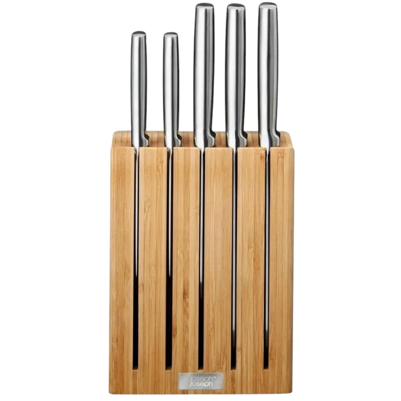 Ceppo Bambù con Set 5 Coltelli Acciaio