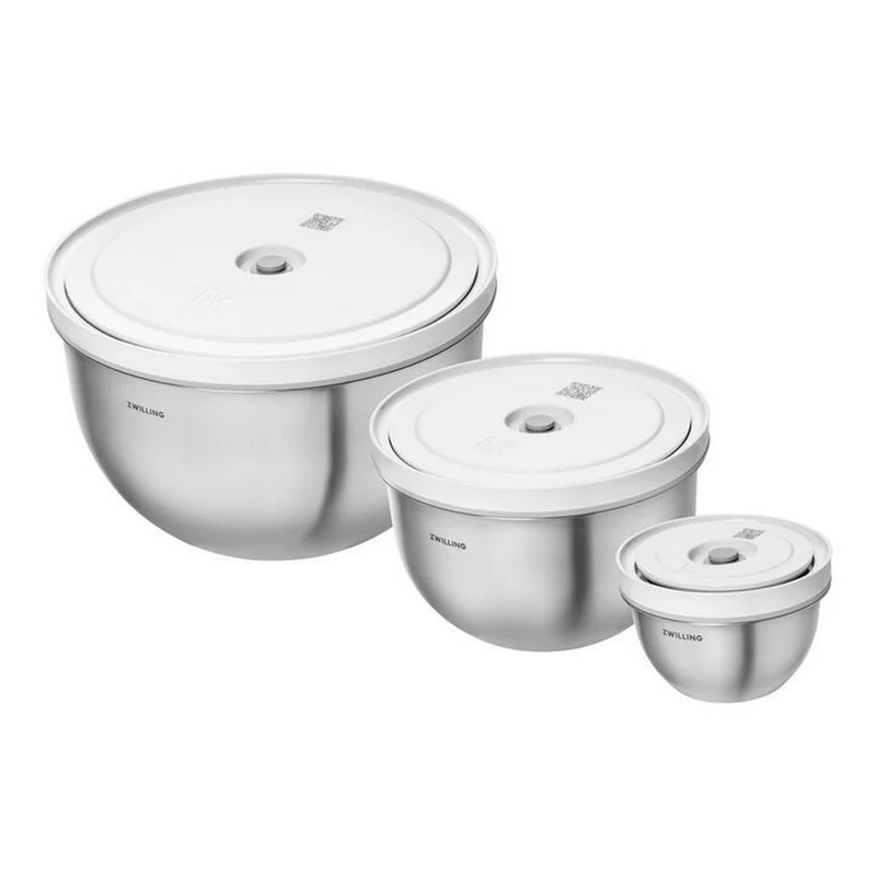 Set di ciotole sottovuoto S/M/L / 6-pz., acciaio inox, bianco-acciaio