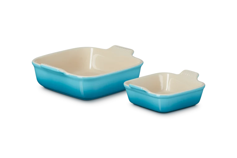 Set 2 pirofile Tradition quadrate in gres vetrificato -13/20 cm, Blu Caribe