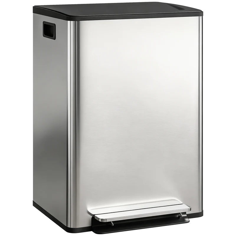 Pattumiera a Pedale con 2 Scomparti da 30L Coperchio Ammortizzato e Secchi Rimovibili in Acciaio Inox Argento