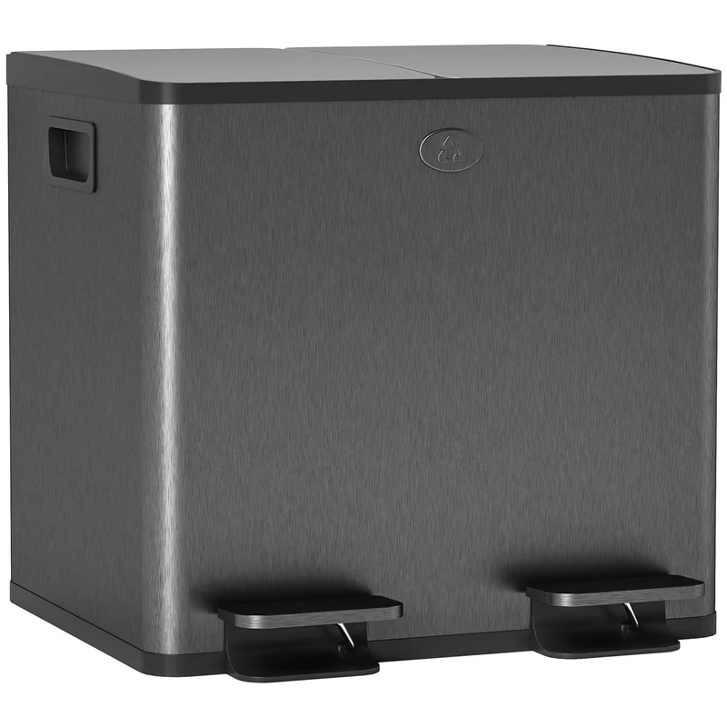 Pattumiera a 2 Sezioni da 15L 41,7x36,6x43,2 cm a Pedale con Chiusura Silenziosa in Acciaio Inox Argento