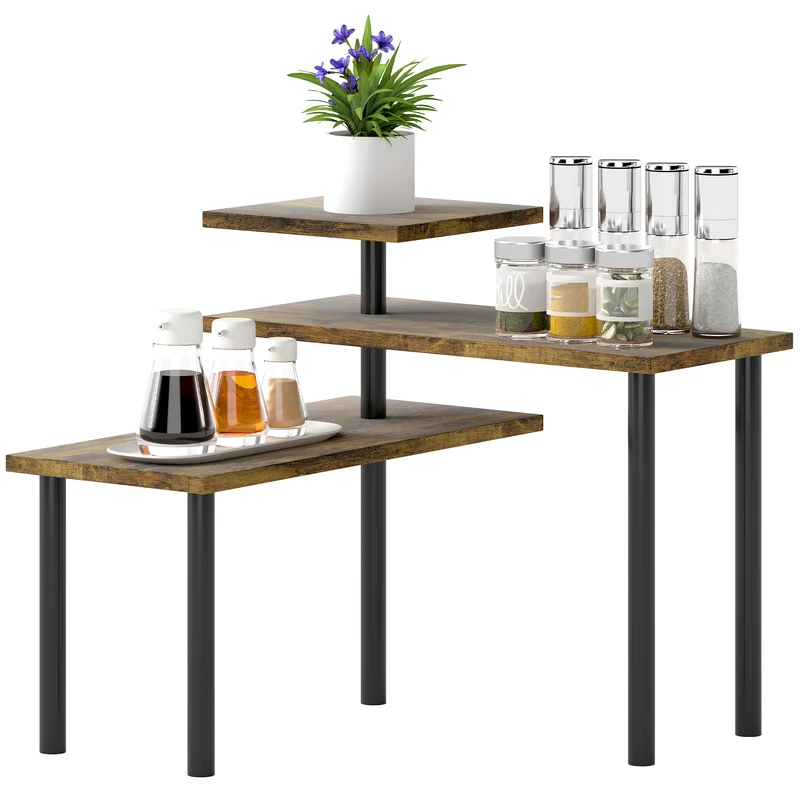 Scaffale da Cucina a 3 Livelli Girevole 40x10x36,5 cm in Legno e Acciaio Marrone Rustico