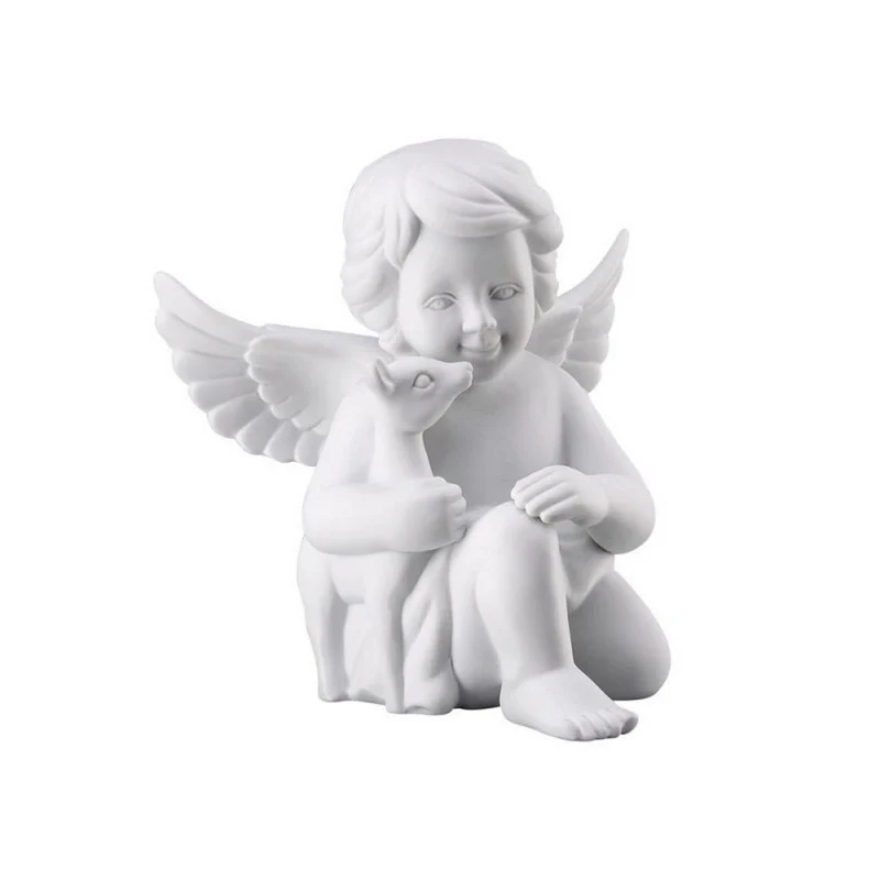 Rosenthal Statuetta Angelo Piccolo Con Bambi Bianco Opaco