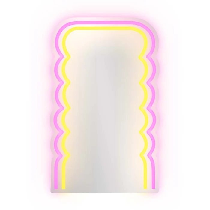 Specchio neon decorativo - decoro onde rosa e giallo - 20x33 cm