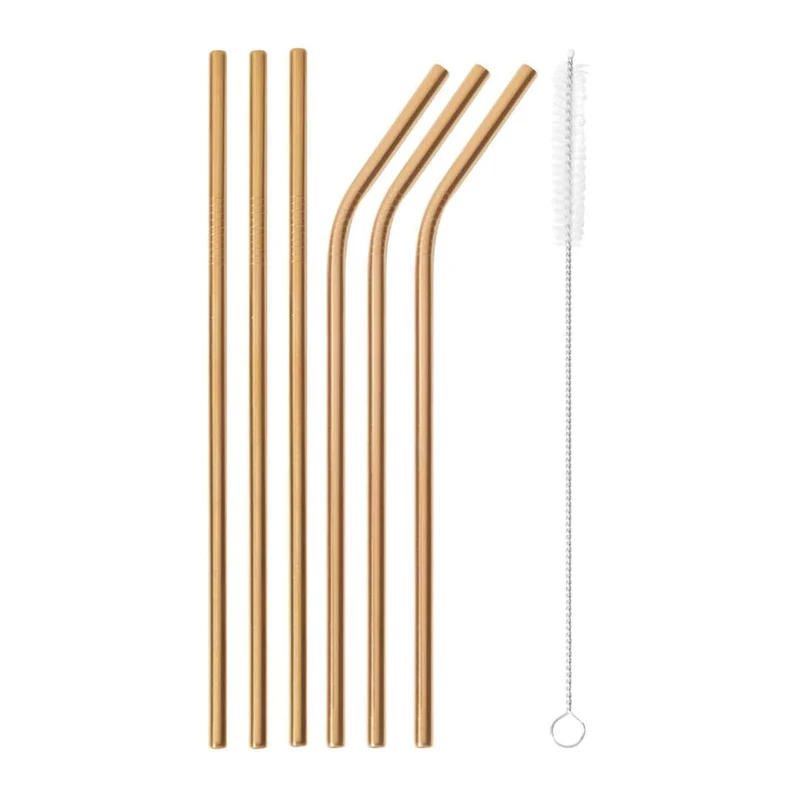 MIX&PLAY SET 6 Cannucce con scovolino, Acciaio Inox - PVD Gold