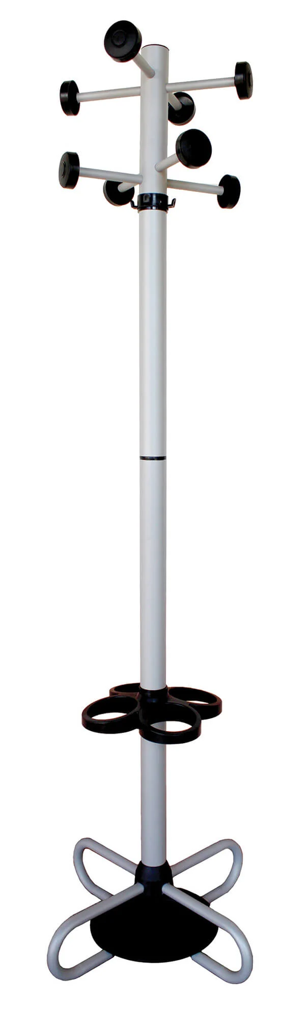 Appendiabiti da Terra Ø55x174 cm con Portaombrelli in Metallo Fumer Tommy Silver e Nero