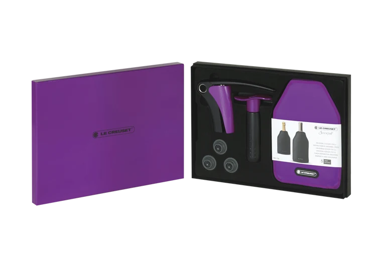 Set Cavatappi a Leva con Pompetta per Sottovuoto e Rinfresca Vino - Purple