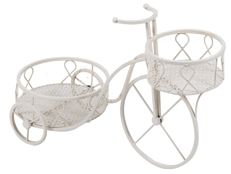 Portavaso a Forma di Bici 37x59x25 cm in Ferro Battuto Crema