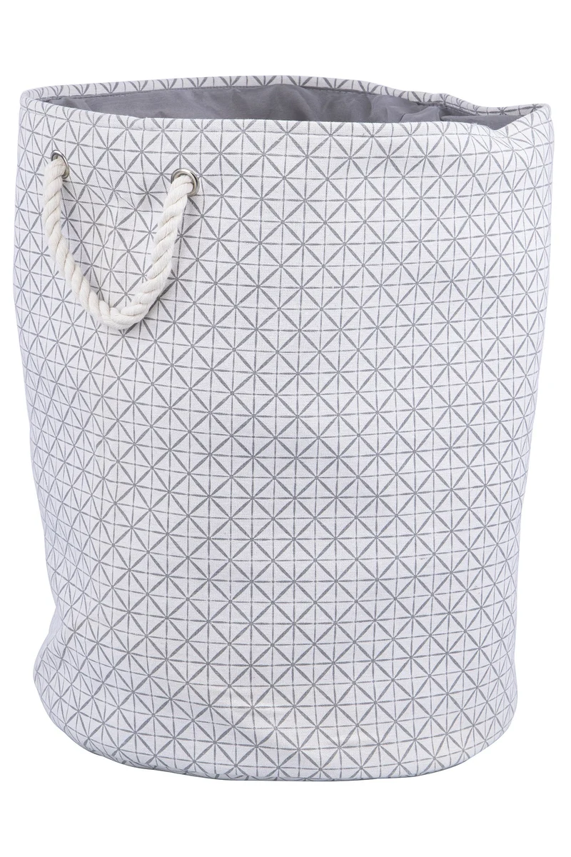 Cesto Portabiancheria con Manici Ø40x50 cm in Poliestere Grigio e Bianco