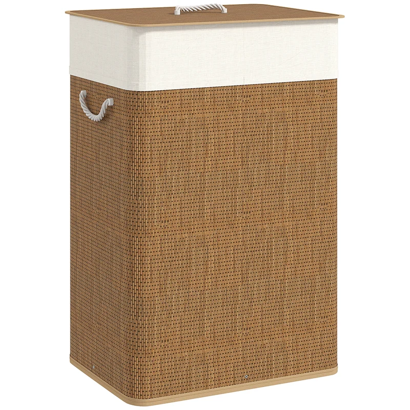 Cesto Portabiancheria 72L con Sacco Rimovibile 40x30x60 cm in Vimini e Bambù Marrone