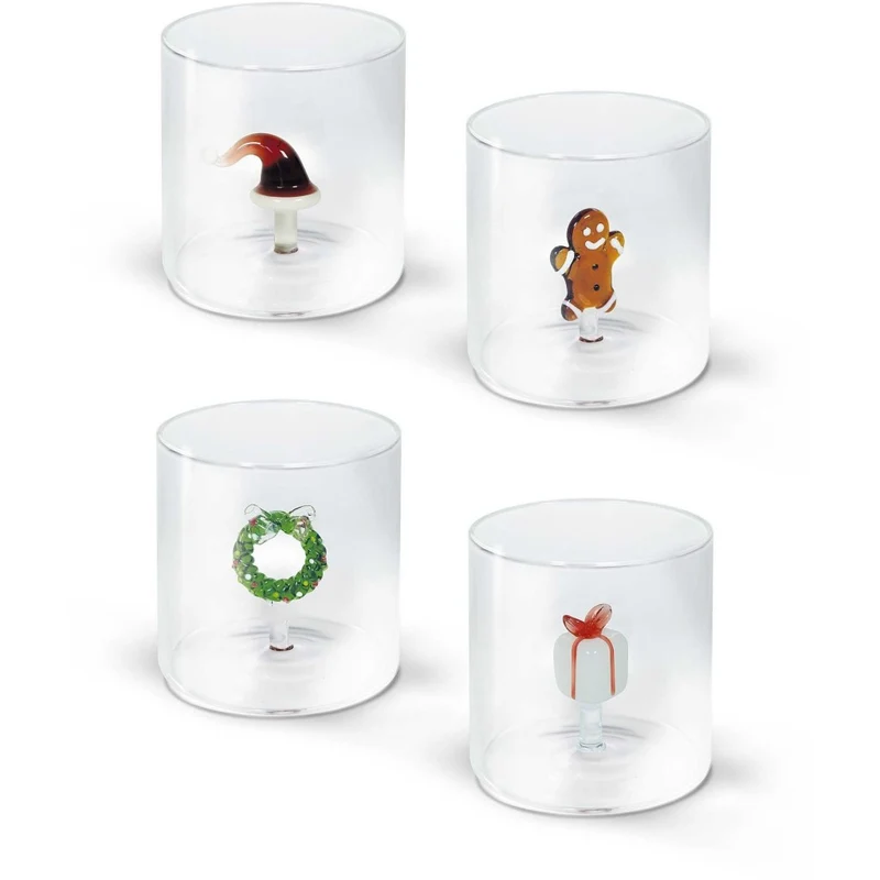 Set 4 Bicchieri in vetro borosilicato / Decori Natalizi