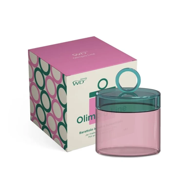 Barattolo in vetro borosilicato con manico colorato ad anello - 1,9L Rosa