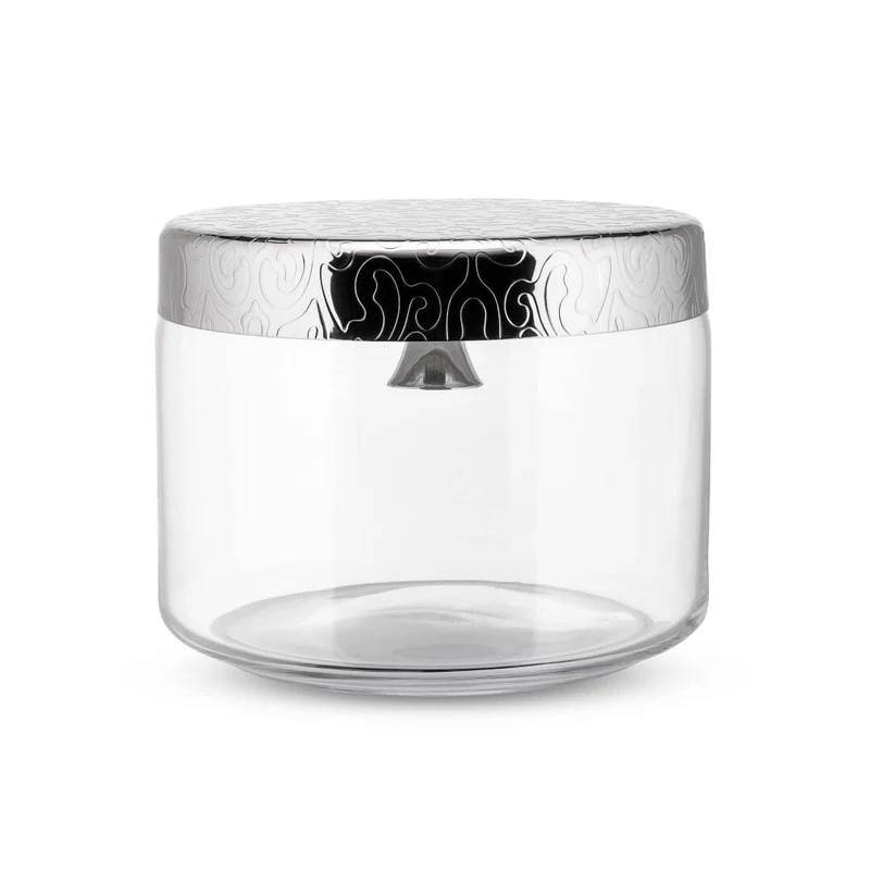 Alessi Mw29 Dressed Biscottiera In Vetro Con Coperchio In Acciaio Inox