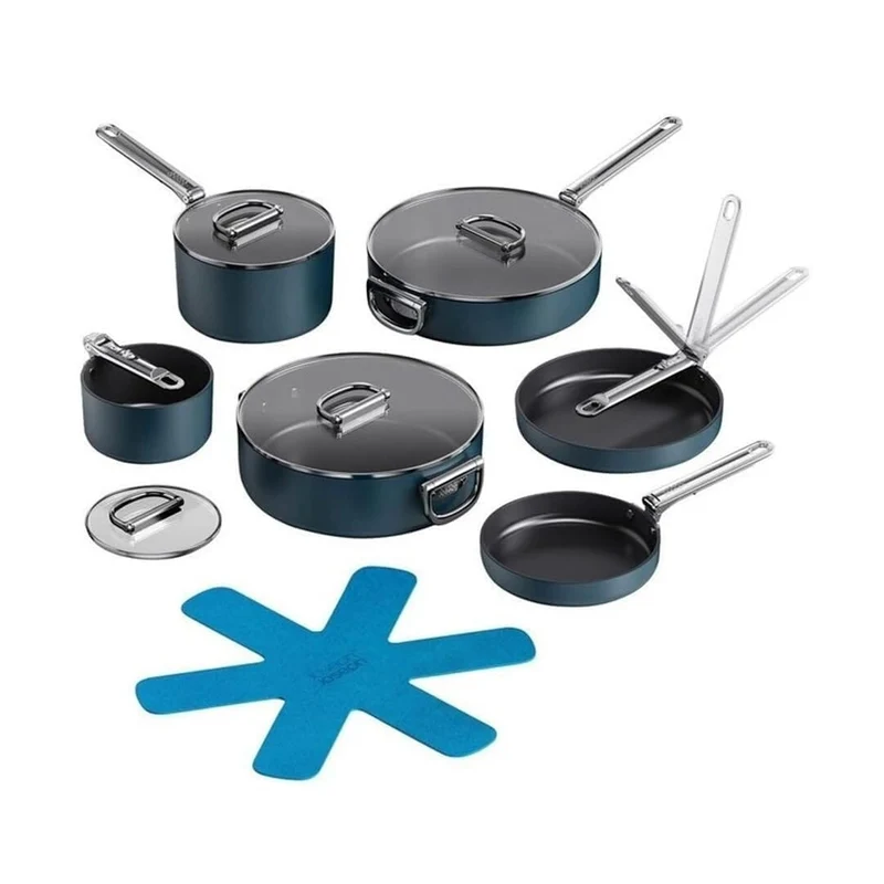 Set di pentole blu da 6 pezzi con manico pieghevole Space in ceramica antiaderen