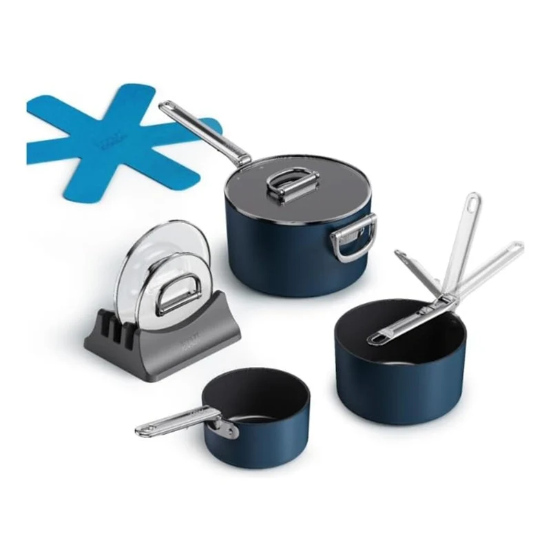 Set 3 Pentole - con manico pieghevole / Blu