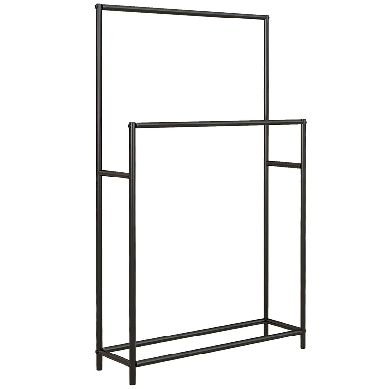 Portasciugamani da Terra a 2 Bracci Autoportante 66x20x110 cm in Metallo Nero