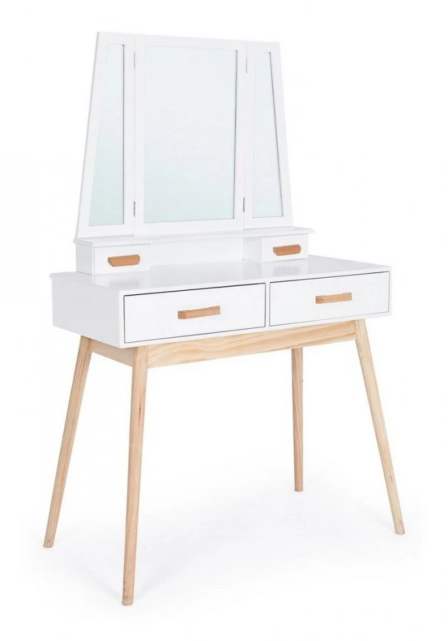 Consolle con Specchio 2 Cassetti Ordinary in Legno Bianco