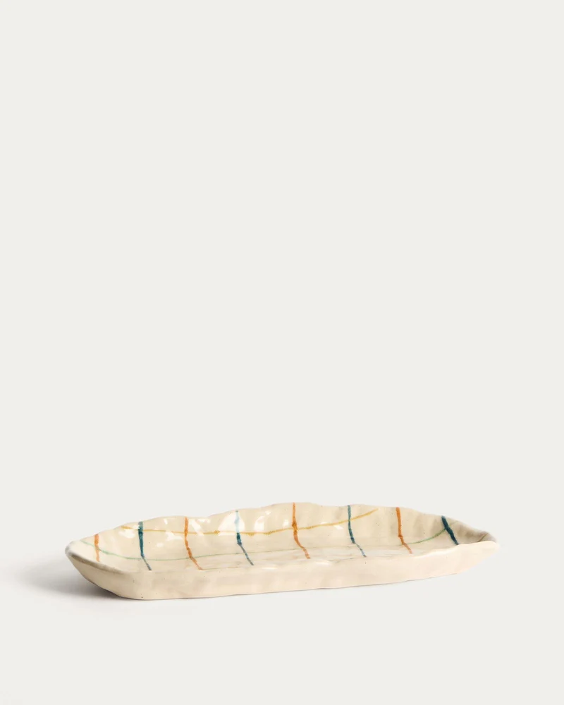 Tablett Belor aus Keramik mit bunten Linien, 31,8 x 13 cm
