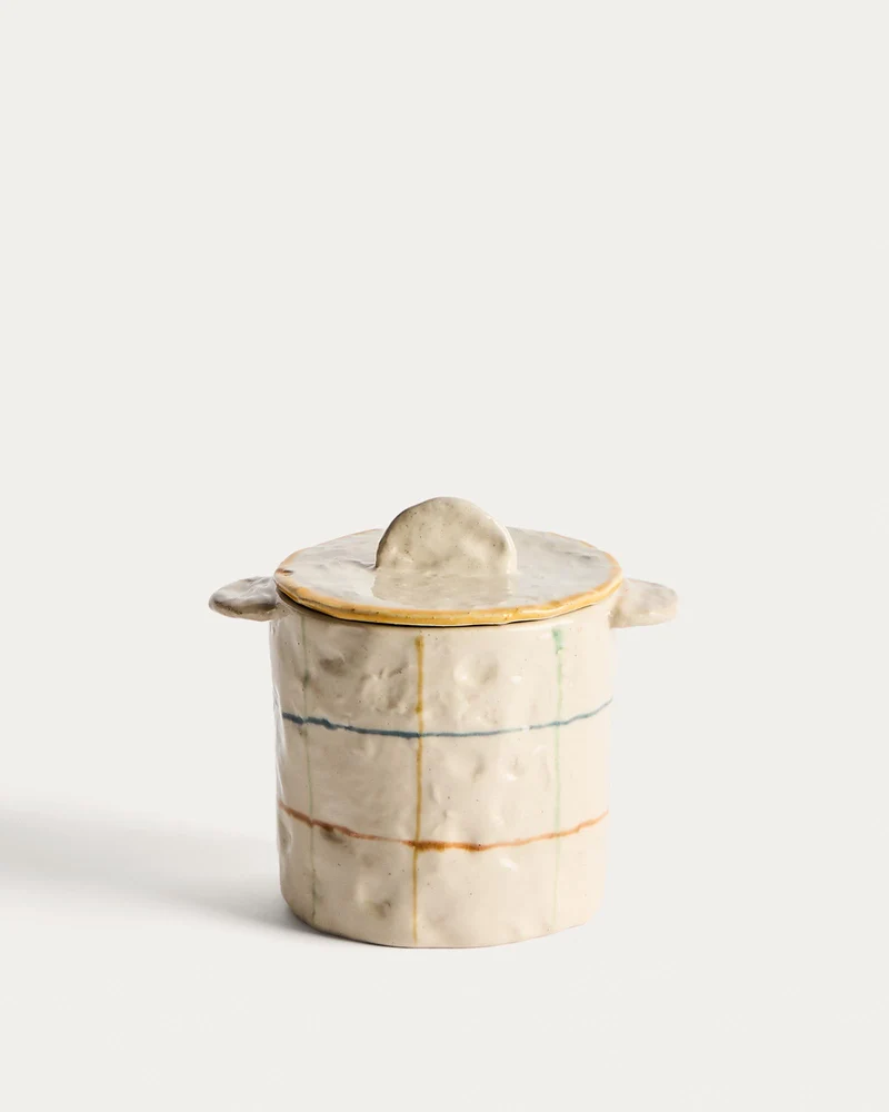 Topf Belor aus Keramik mit bunten Linien, 13,5 cm