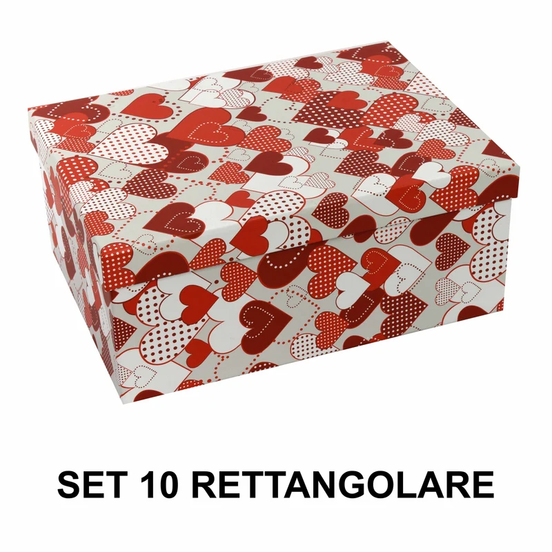 Set 10 Scatole cartone cuori rosso rettangolare