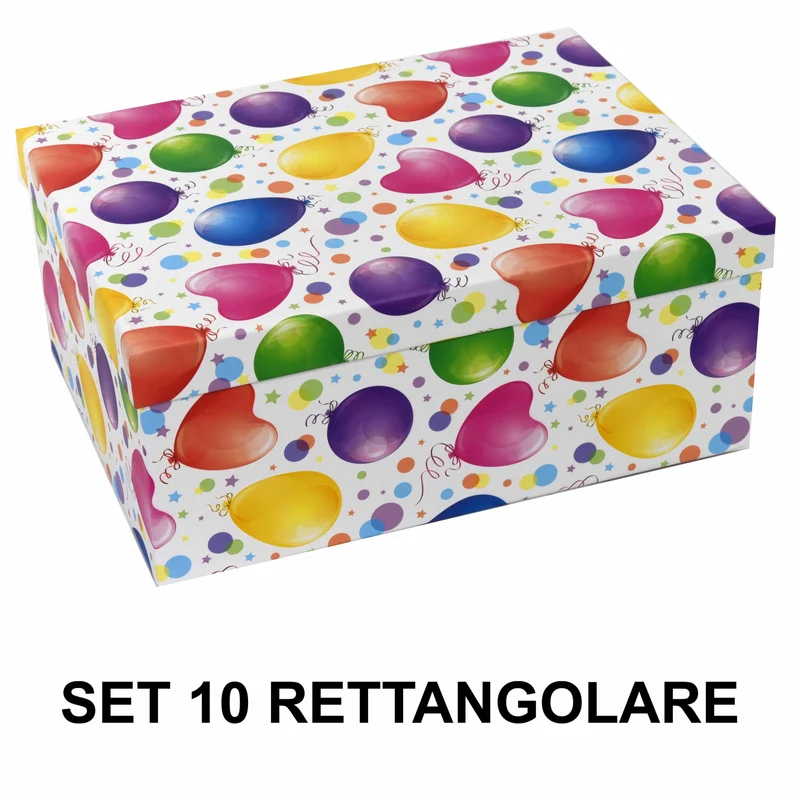 Set 10 Scatole cartone palloncini multicolor rettangolare