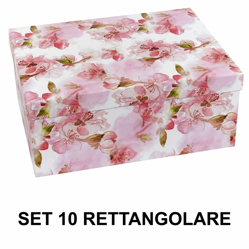 Set 10 Scatole cartone fiori rosa bianco rettangolare