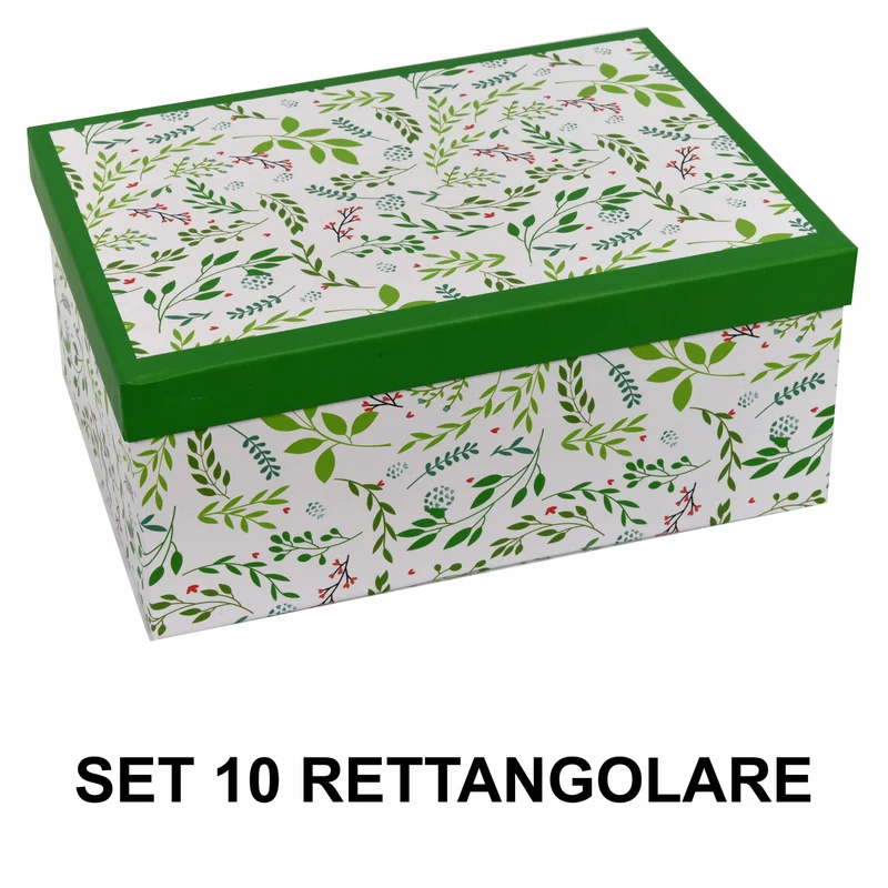 Set 10 Scatole cartone foglie verde bianco rettangolare