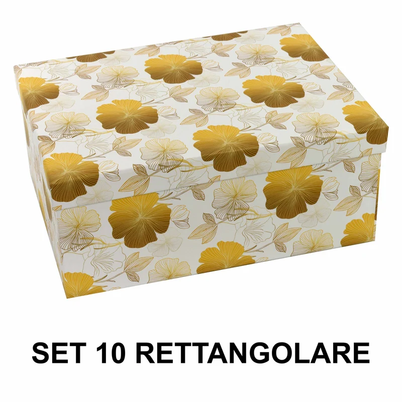 Set 10 Scatole cartone fiori oro rettangolare