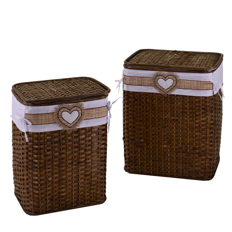 Set 2 Ceste Portabiancheria in rattan serafino noce cuore rettangolare