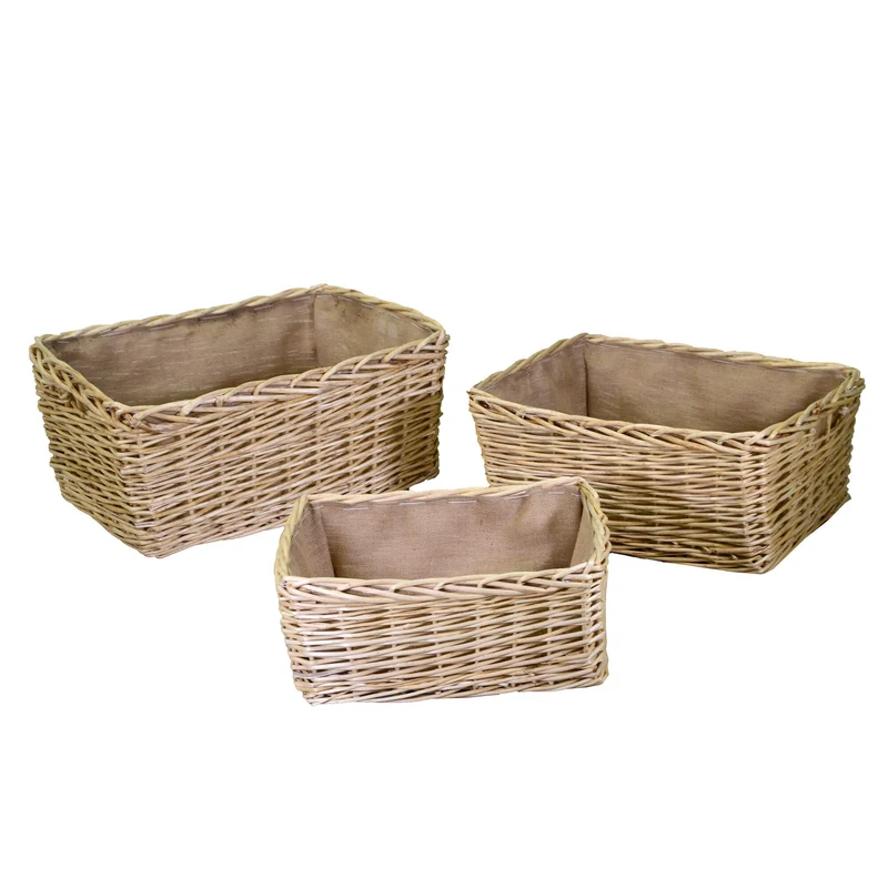 Set 3 portalegna in vimini foderata juta naturale