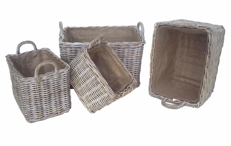 Set 4 Ceste cloe rettangolare con fodera juta