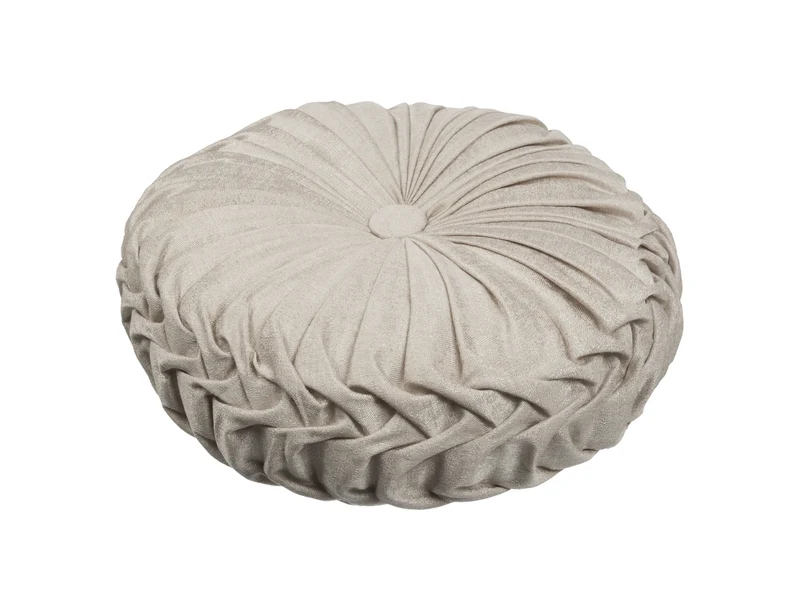 Cuscino tondo beige in tessuto shabby chic, imbottito d.40xh.10 cm - Coccole di Casa