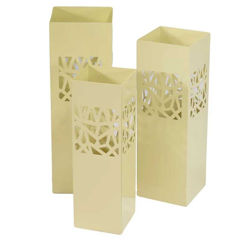 Set 3 Portaombrelli in Metallo 20x20H60cm Geometrie Crema