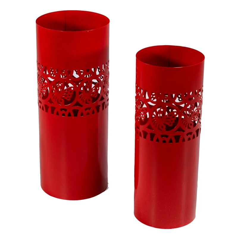 Set 2 Portaombrelli in Metallo ø24H60cm Farfalle e Cerchi Rosso