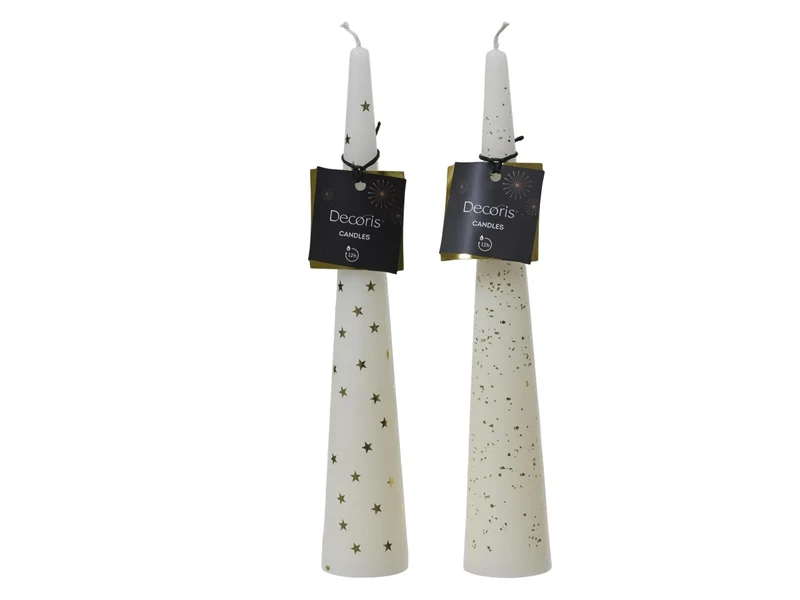 Candela decorativa conica d.4,5x25cm bianca in 2 assortimenti